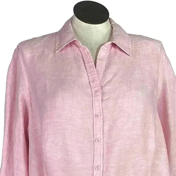Coldwater Creek Button Blouse Top 2X Pink 100% Linen 3/4 Sleeve Collared - Picture 2 of 6